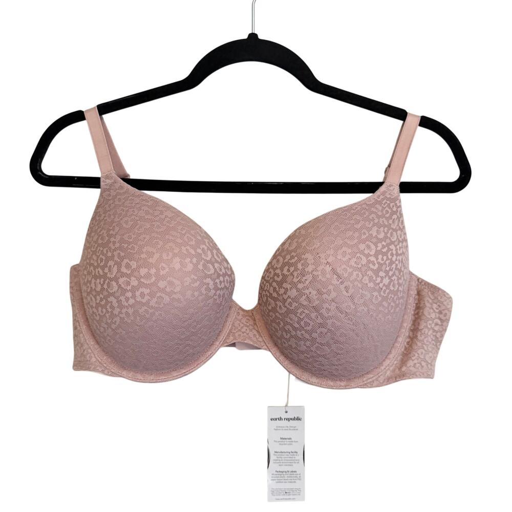 Earth Republic Full Coverage Push-Up Bra 38D Pink Leopard Underwired Padded NWT